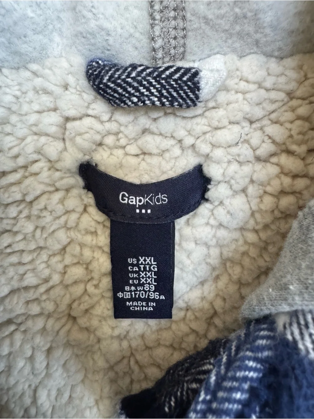 GAP Sz XXL (13/14) Unisex Blue, Navy & White Plaid Hooded Shirt Jacket